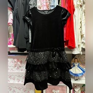 George Black Velvet Ruffle Mesh Christmas Holiday Dress Girls Size Large (10-12)